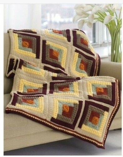 Log cabin afghan throw - afghan,